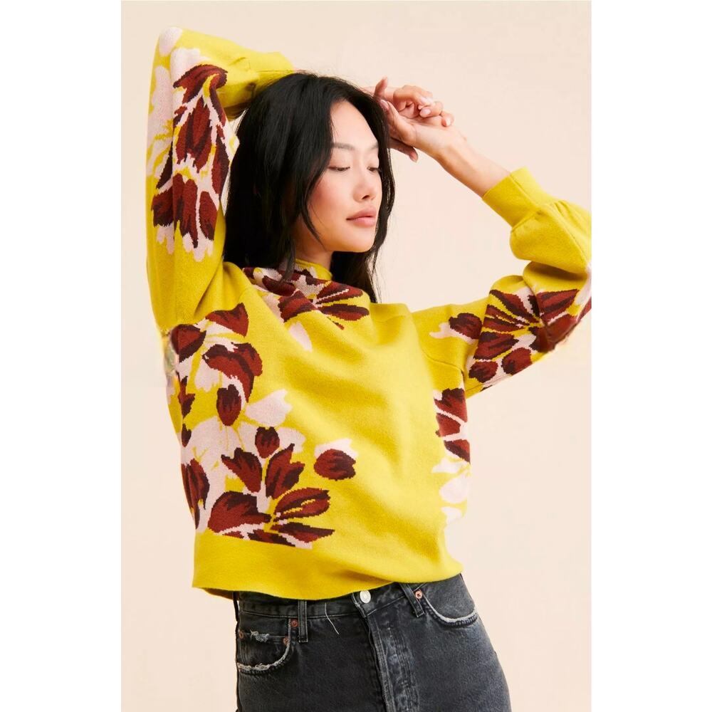 Anthropologie Floral Sweater Mock Neck